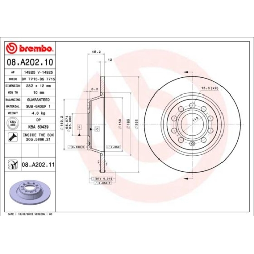 2X Brembo Bremsscheibe Prime Line - Uv Coated für Audi Seat Skoda VW