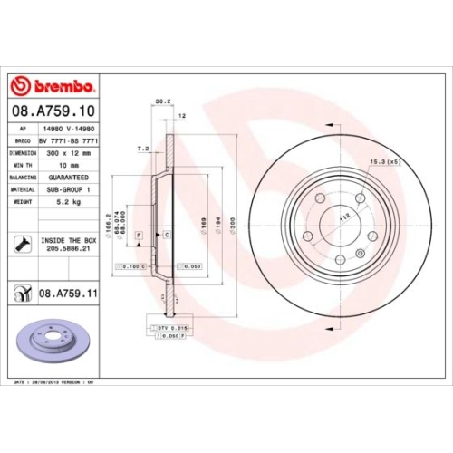 2X Brembo Bremsscheibe Prime Line - Uv Coated für Audi Audi (faw)