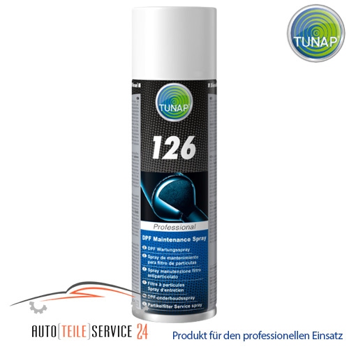 Tunap 126 DPF Maintenance Spray 400ml - Non-flammable metal-free cleaner for dissolving carbon and ash deposits in diesel particulate filters. To restore the full absorption capacity of the diesel particulate filter during service.