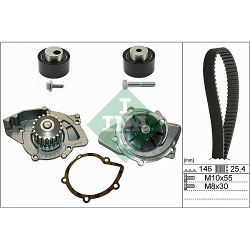 Wasserpumpe + Zahnriemensatz Ina 530 0234 30 für Citroën Fiat Lancia Peugeot