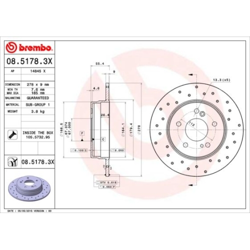 2X Brembo Bremsscheibe Xtra Line - Xtra für Chrysler Mercedes Benz