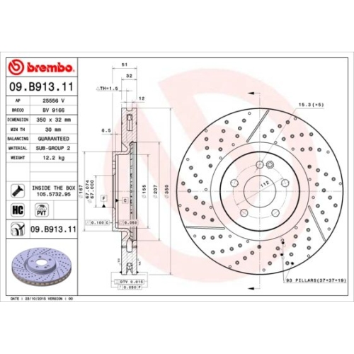 1X Brembo Bremsscheibe Prime Line - Uv Coated für Mercedes Benz