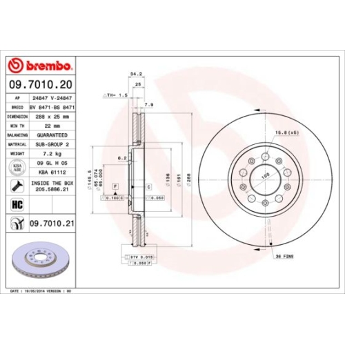 2X Brembo Bremsscheibe Prime Line - Uv Coated für Audi Seat Skoda VW