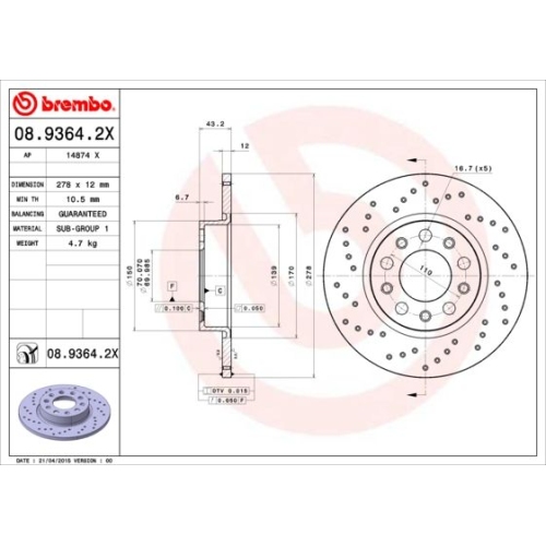 2X Brembo Bremsscheibe Xtra Line - Xtra für Alfa Romeo Fiat Jeep