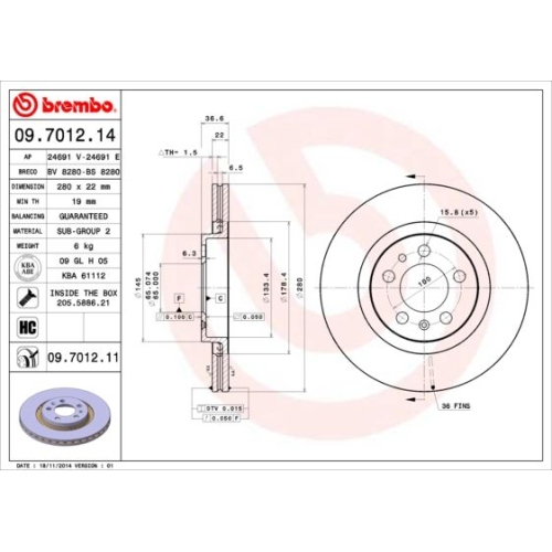 2X Brembo Bremsscheibe Prime Line - Uv Coated für Audi Seat Skoda VW