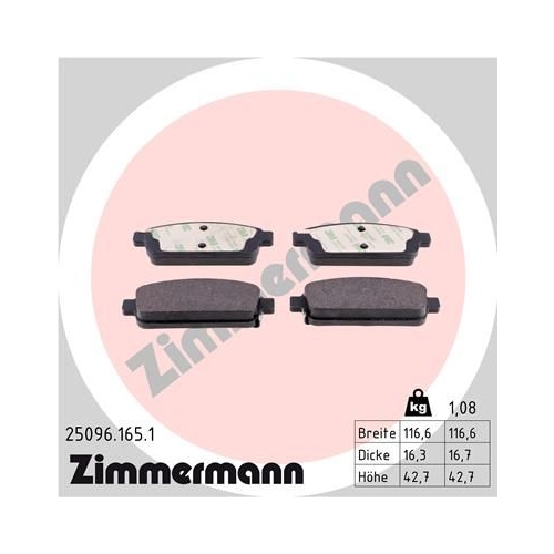 Bremsbelagsatz Scheibenbremse Zimmermann 25096.165.1 für Opel General Motors