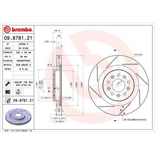 1X Brembo Bremsscheibe Prime Line - Uv Coated für Aston Martin