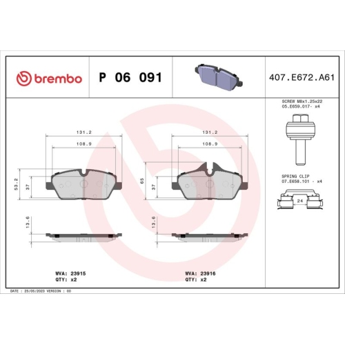 Bremsbelagsatz Scheibenbremse Brembo P06091 Prime Line für Bmw Vorderachse