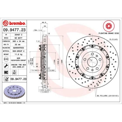 1X Brembo Bremsscheibe Vorderachse Prime Line - Floating für Audi