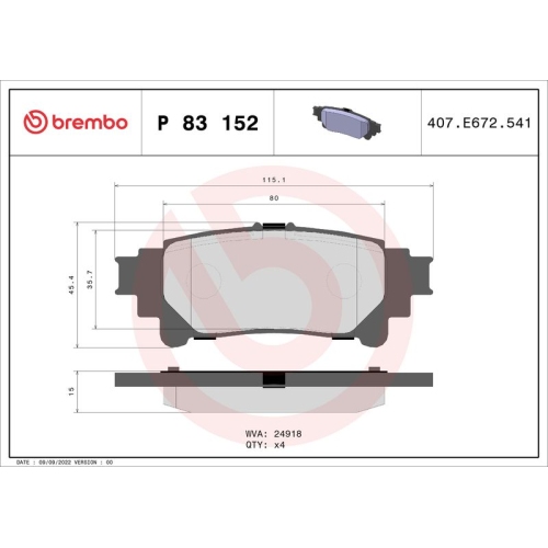 Bremsbelagsatz Scheibenbremse Brembo P83152 Prime Line für Daihatsu Toyota Lexus