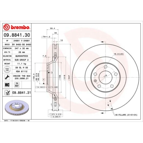 1X Brembo Bremsscheibe Vorderachse Prime Line für Audi