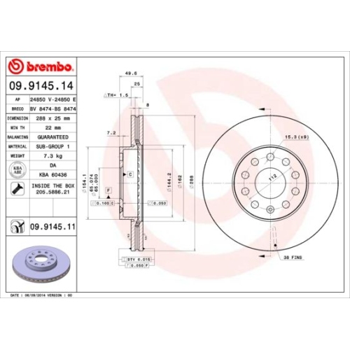 2X Brembo Bremsscheibe Prime Line - Uv Coated für Audi Seat Skoda VW