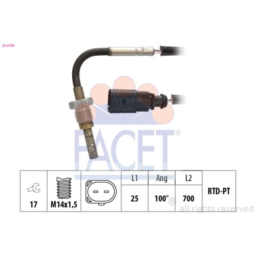 Sensor Abgastemperatur Facet 22.0180 Made In Italy - Oe Equivalent für Audi