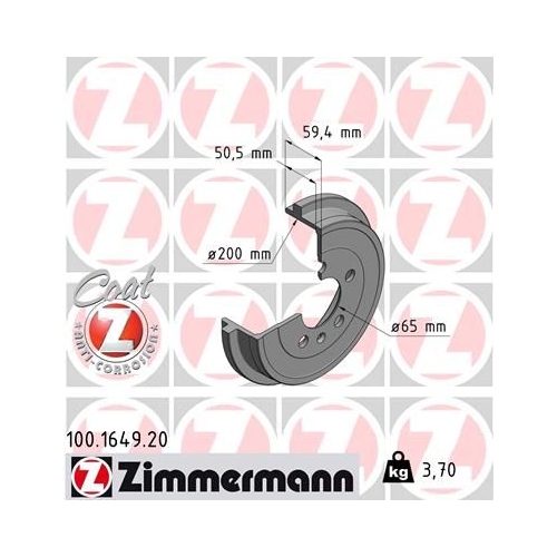 Bremstrommel Zimmermann 100.1649.20 Coat Z für Vag Hinterachse