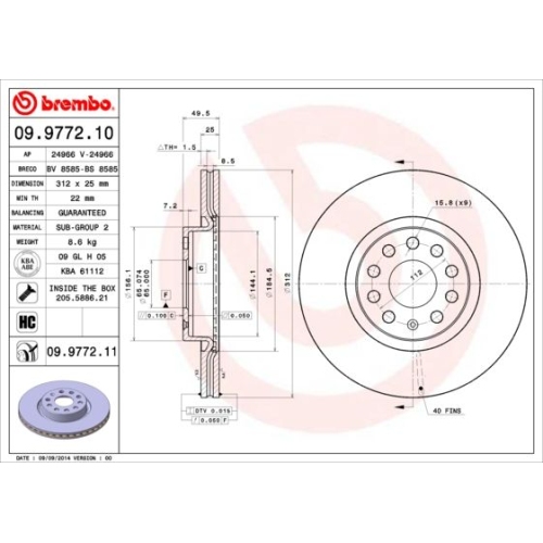 2X Brembo Bremsscheibe Prime Line für Audi Seat Skoda VW Audi (faw)