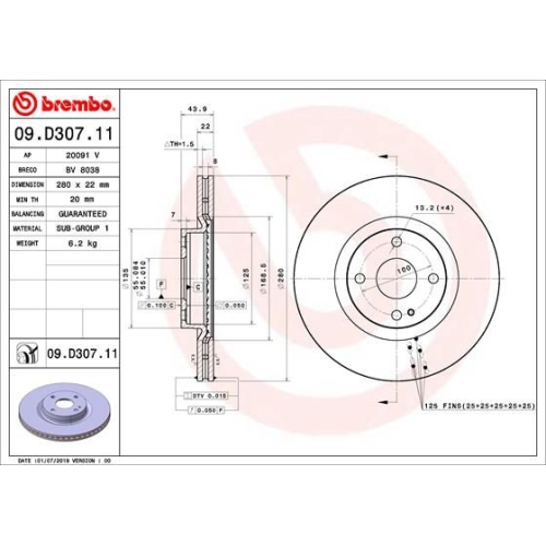 2X Brembo Bremsscheibe Prime Line - Uv Coated für Fiat Mazda Abarth