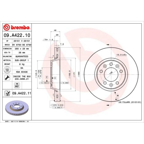 2X Brembo Bremsscheibe Prime Line für Citroën Fiat Peugeot Toyota