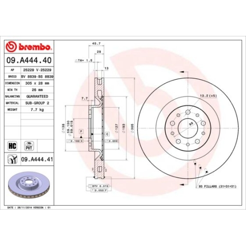 2X Brembo Bremsscheibe Vorderachse Prime Line für Fiat Opel Vauxhall