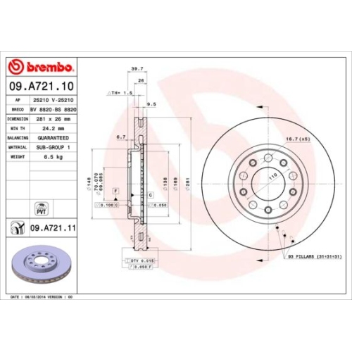 2X Brembo Bremsscheibe Prime Line - Uv Coated für Alfa Romeo Fiat Jeep