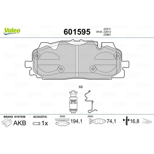 Bremsbelagsatz Scheibenbremse Valeo 601595 für Audi VW Vorderachse