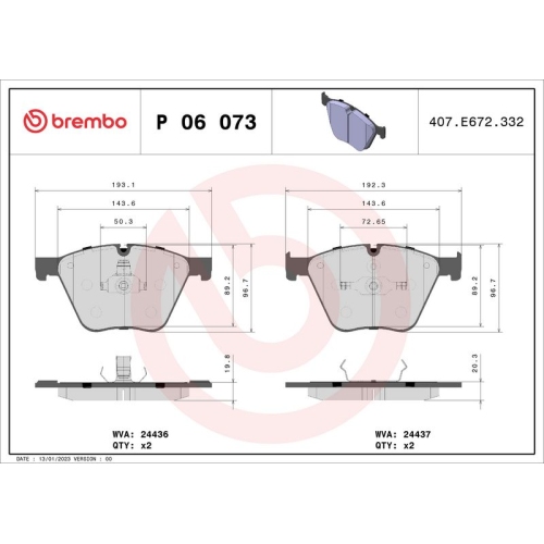 Bremsbelagsatz Scheibenbremse Brembo P06073 Prime Line für Bmw Rolls Royce