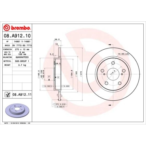 2X Brembo Bremsscheibe Hinterachse Prime Line für Toyota