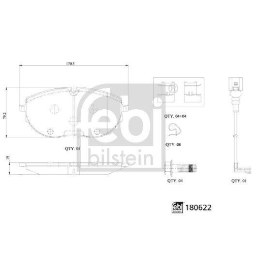 Bremsbelagsatz Scheibenbremse Febi Bilstein 180622 für VW Vorderachse