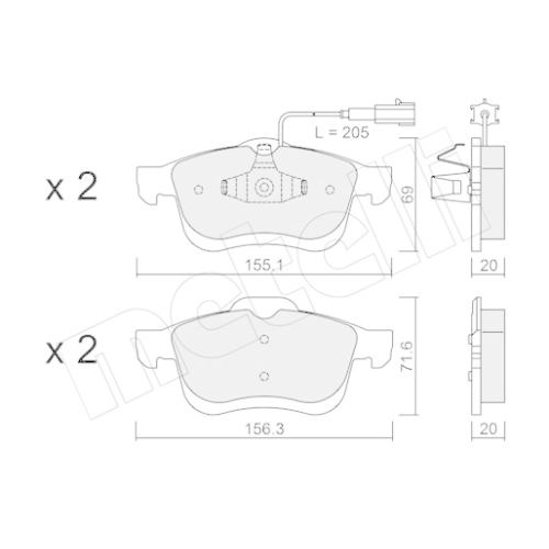 Bremsbelagsatz Scheibenbremse Metelli 22-0824-1 für Chrysler Fiat Lancia