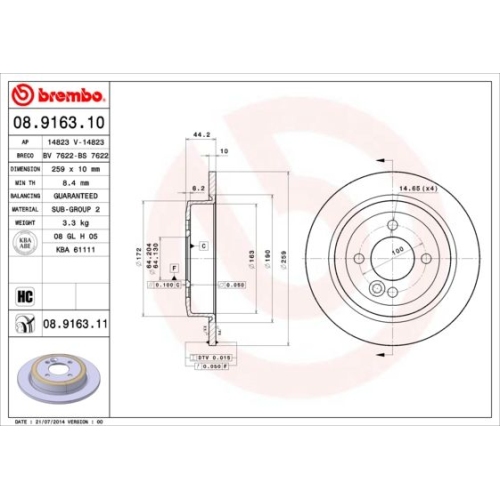 2X Brembo Bremsscheibe Hinterachse Prime Line - Uv Coated für Mini