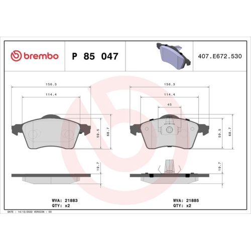 Bremsbelagsatz Scheibenbremse Brembo P85047 Prime Line für Audi Seat Skoda VW