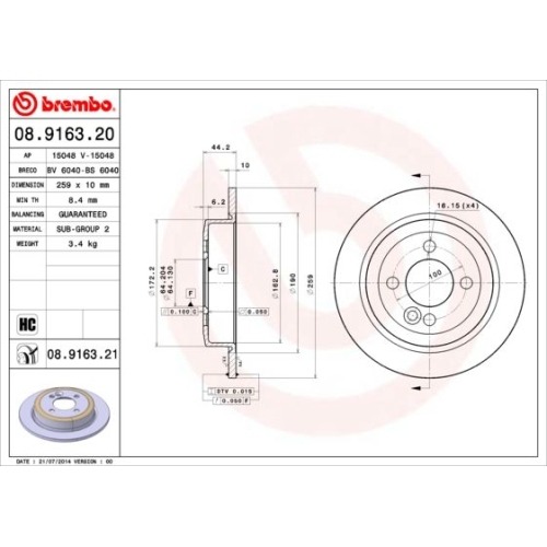 2X Brembo Bremsscheibe Hinterachse Prime Line für Mini