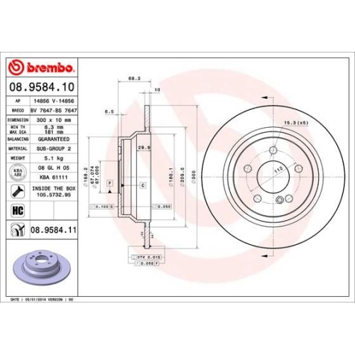 2X Brembo Bremsscheibe Prime Line - Uv Coated für Mercedes Benz