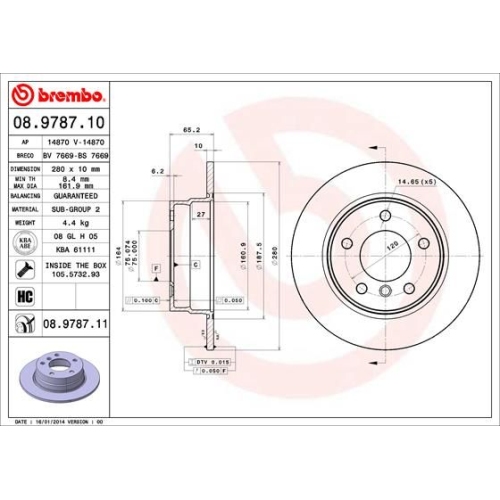 2X Brembo Bremsscheibe Hinterachse Prime Line - Uv Coated für Bmw