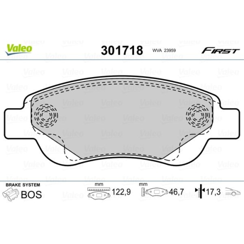 Bremsbelagsatz Scheibenbremse Valeo 301718 First für Citroën Peugeot Toyota