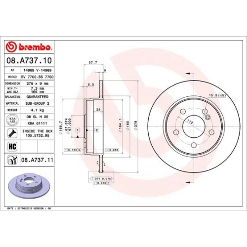 2X Brembo Bremsscheibe Prime Line - Uv Coated für Mercedes Benz