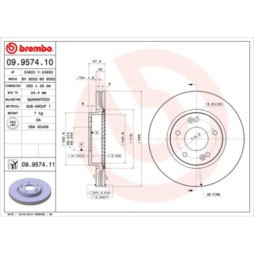 2X Brembo Bremsscheibe Prime Line - Uv Coated für Hyundai Kia Kia (dyk)