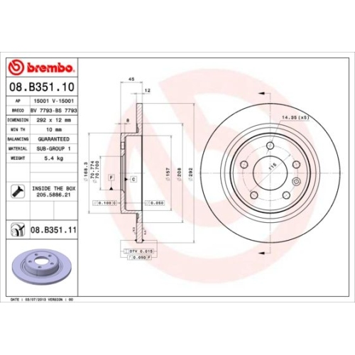 2X Brembo Bremsscheibe Prime Line - Uv Coated für Opel Vauxhall