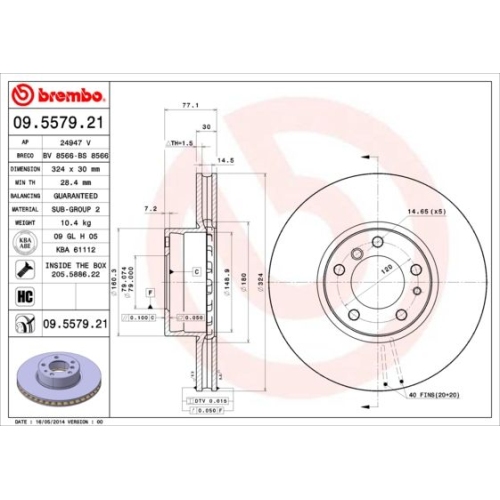 2X Brembo Bremsscheibe Vorderachse Prime Line - Uv Coated für Bmw Alpina