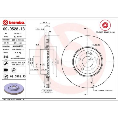 1X Brembo Bremsscheibe Prime Line - Co-cast für Mercedes Benz