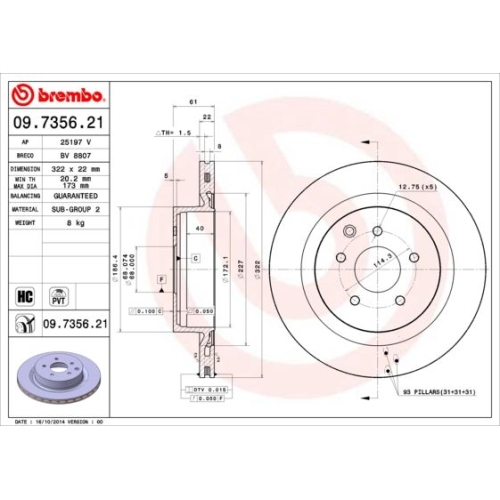 2X Brembo Bremsscheibe Hinterachse Prime Line - Uv Coated für Nissan