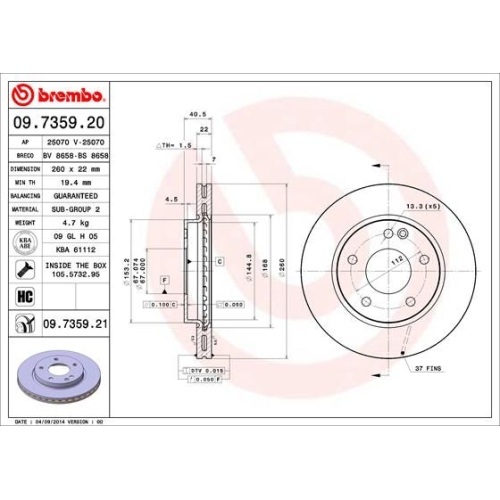 2X Brembo Bremsscheibe Prime Line - Uv Coated für Mercedes Benz