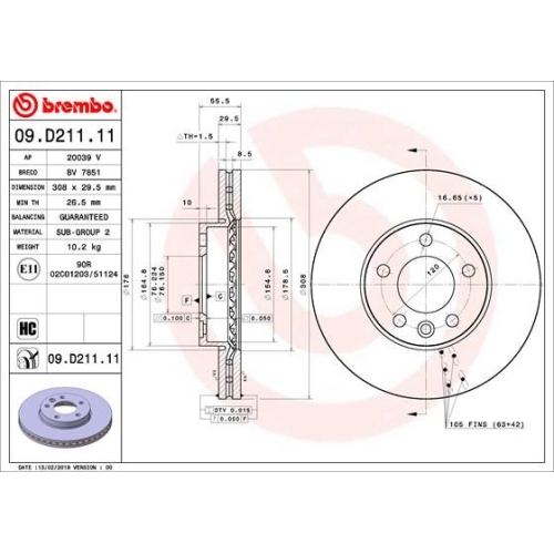 1X Brembo Bremsscheibe Vorderachse Prime Line - Uv Coated für VW