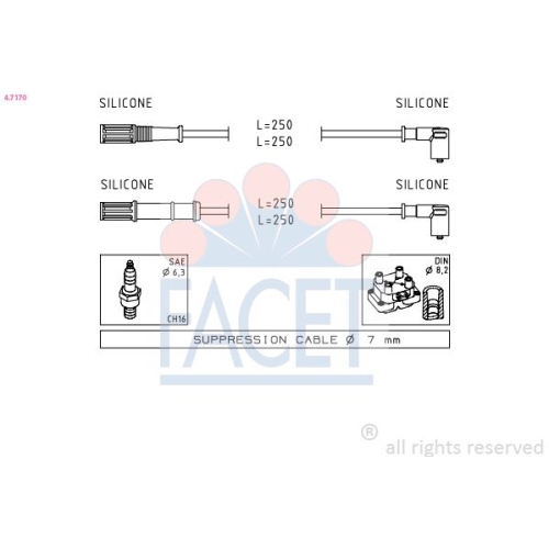 Zündleitungssatz Facet 4.7170 Made In Italy - Oe Equivalent für Fiat Ford