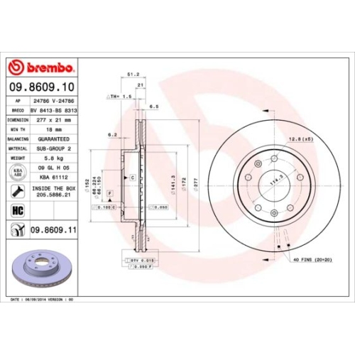 2X Brembo Bremsscheibe Vorderachse Prime Line - Uv Coated für Land Rover