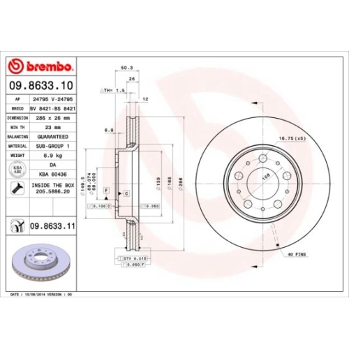 2X Brembo Bremsscheibe Vorderachse Prime Line - Uv Coated für Volvo