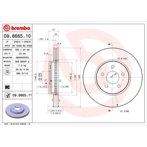 2X Brembo Bremsscheibe Prime Line - Uv Coated für Ford Jaguar