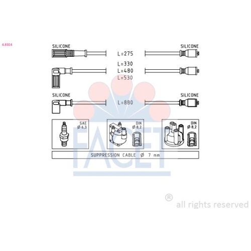 Zündleitungssatz Facet 4.8354 Made In Italy - Oe Equivalent für Fiat