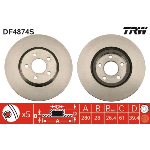 Bremsscheibe Trw DF4874S für Chrysler Dodge Vorderachse