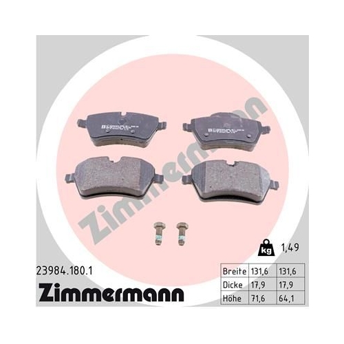 Bremsbelagsatz Scheibenbremse Zimmermann 23984.180.1 für Mini Vorderachse