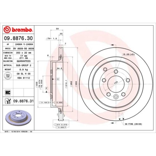 2X Brembo Bremsscheibe Hinterachse Prime Line - Uv Coated für Land Rover